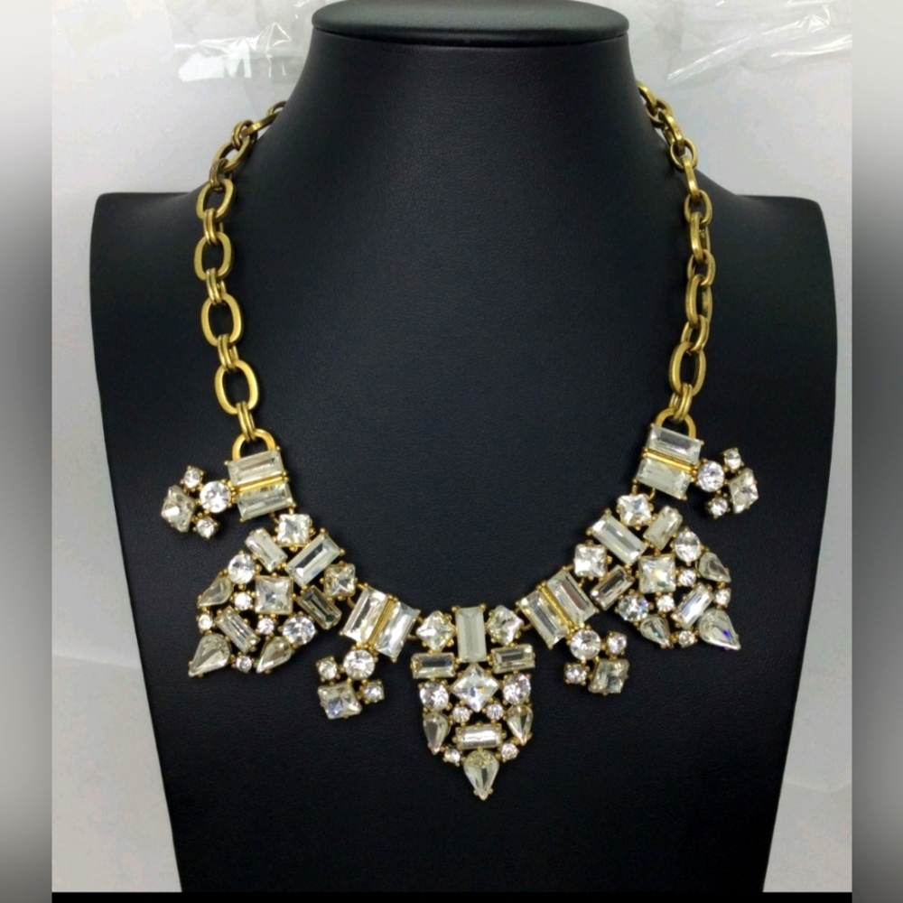 J. Crew Clear Rhinestone Statement Necklace EUC 16"